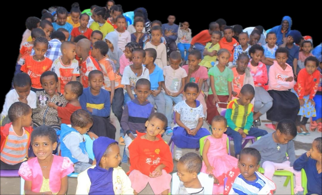 Children gathered together through the foundation's program to rescue homeless and orphaned children